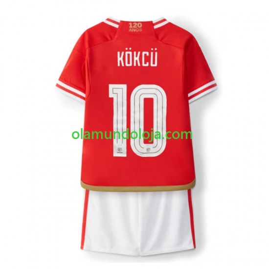 Camisola Benfica Orkun Kokcu 10 Criança Equipamento Primeiro 2023-2024 Manga Curta
